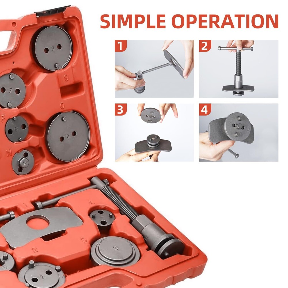 18Pcs Disc Brake Caliper Rewind Tool Auto Compressor Piston Pad Wind Back Kit