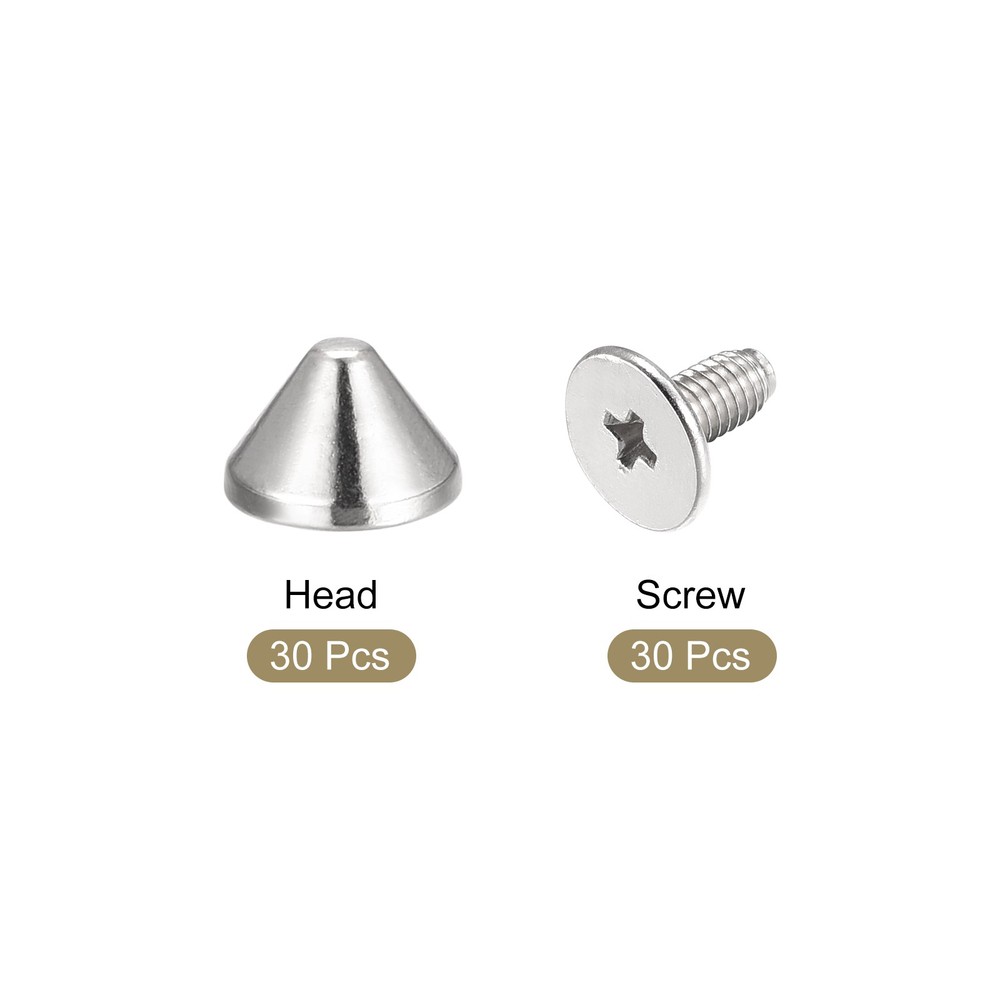 9x6mm Screw Back Rivets 30 Sets Solid Leather Studs for DIY Silver Tone