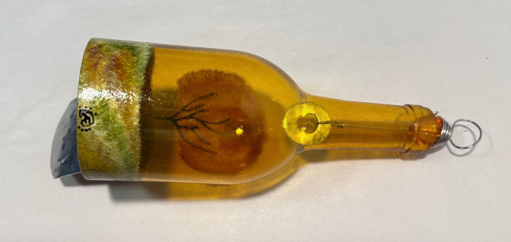 Amber Hand Painted Fall Decor Cut Wine Bottle Wind Chime