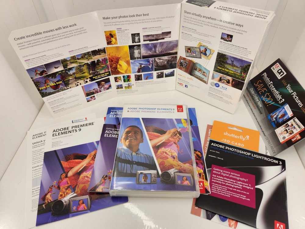 Adobe Photoshop Elements 9 & Adobe Premiere Elements 9 Complete In Box + Serial#