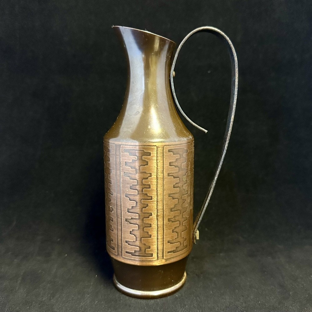 Brutalist Copper Pitcher Joda West Germany Mid Century Modern Handle & Etching