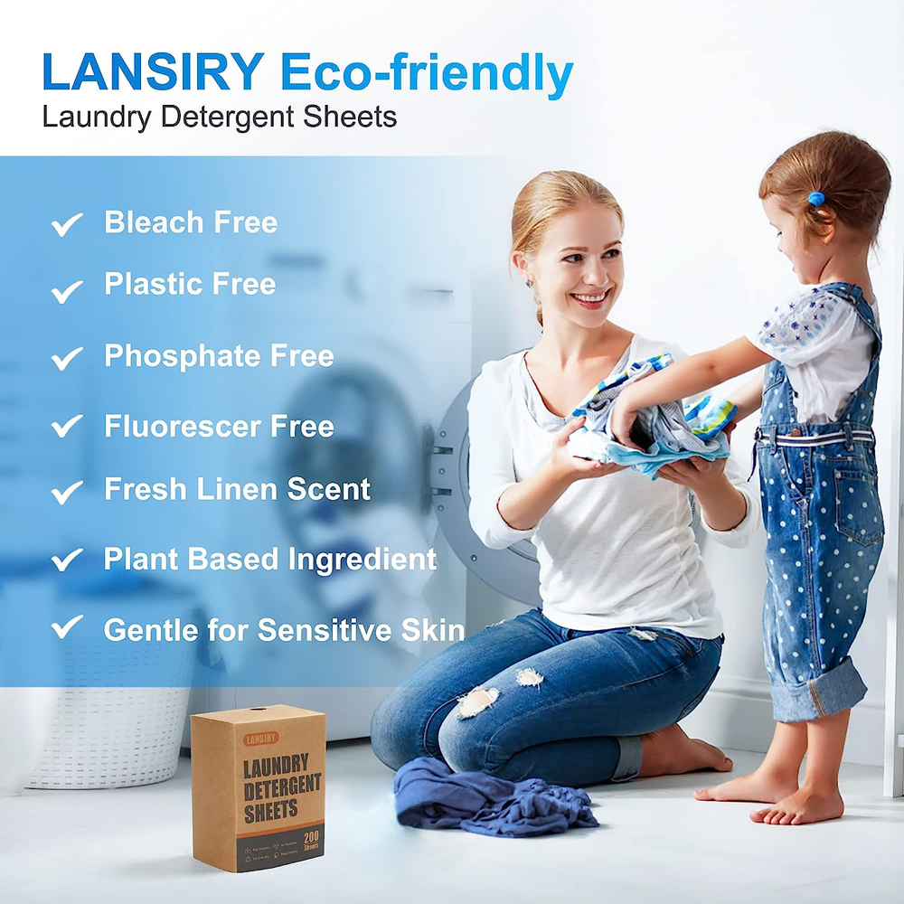 LANSIRY Laundry Detergent Sheets - 200 Loads Fresh Linen Scent Washing Detergent