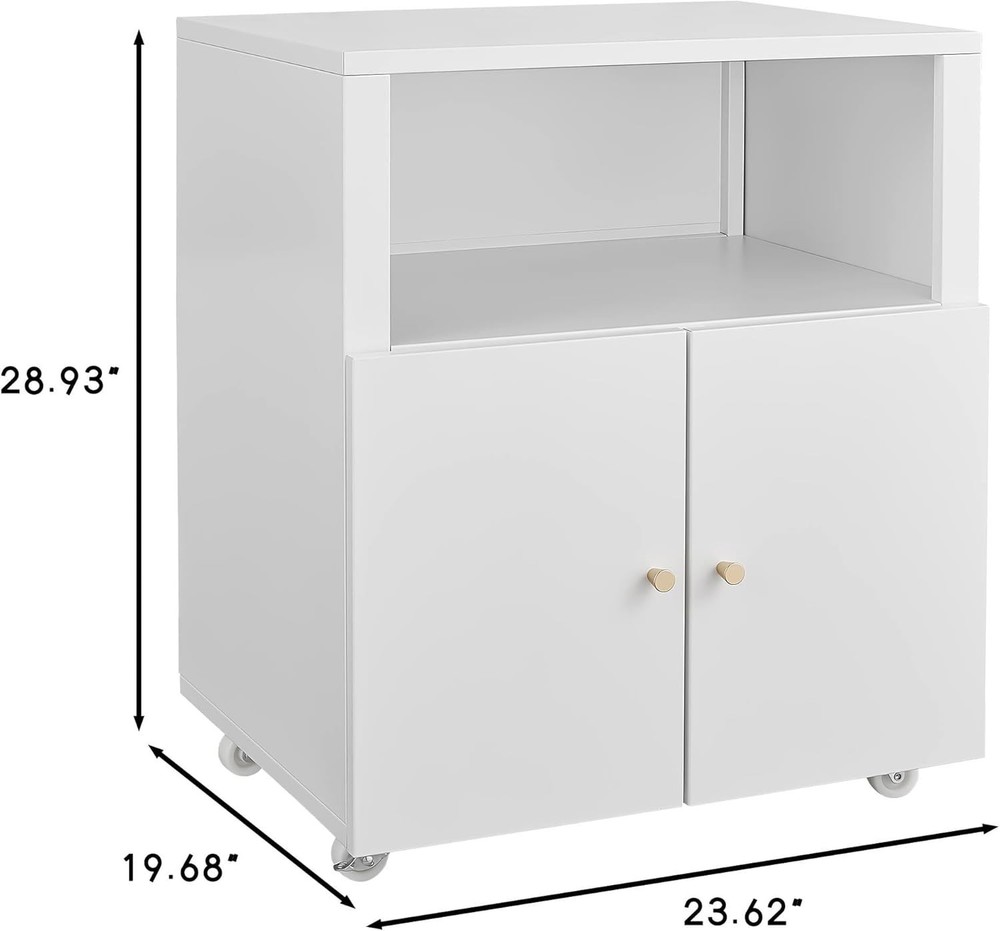 White 4-Grids Mobile File Cabinet Lockable Office Storage Stand with Wheels