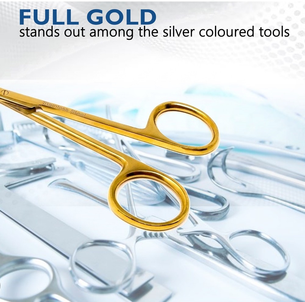 4.5" Micro IRIS Scissors Curved Pointed Tips Dental Veterinary Gold Shears