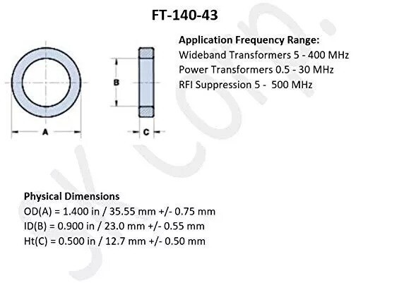 FT-140-43 Ferrite Toroid Core | Medium Toroid | 43 Material