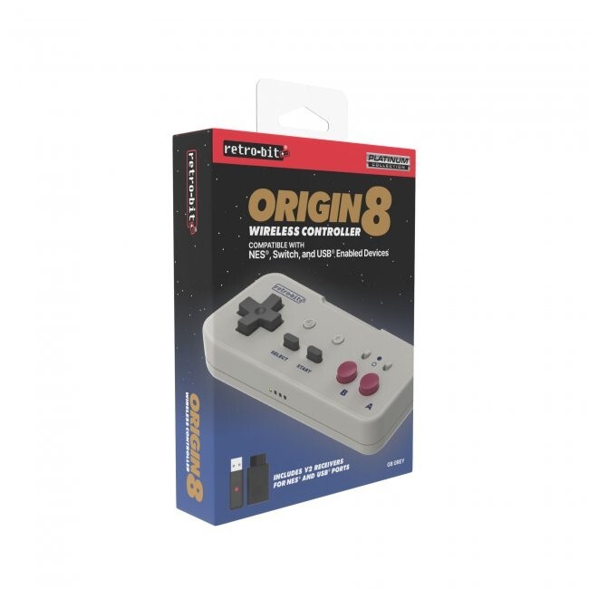 Retro-Bit Origin8 2.4 GHz Wireless Controller for Nintendo NES/Switch/PC Gray