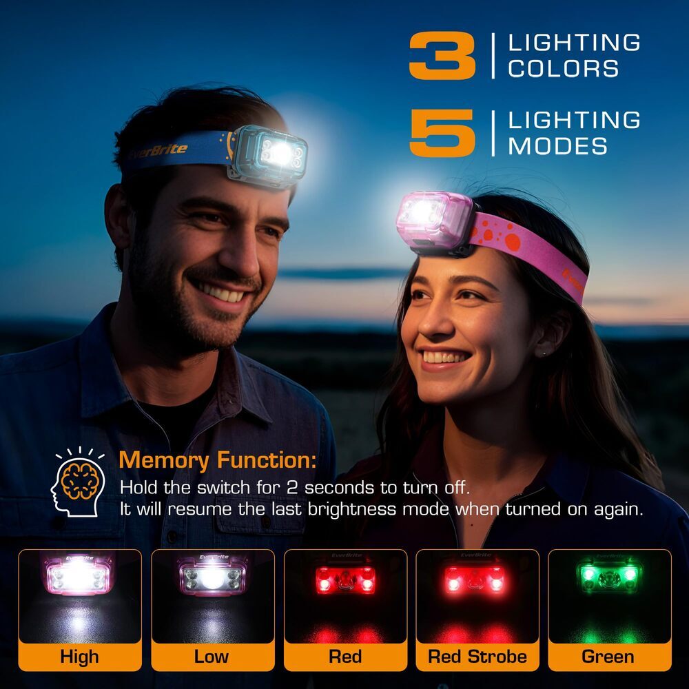 EverBrite 2Pack Rechargeable LED Headlamp 120° Adjustable Headlight 5 Light Mode