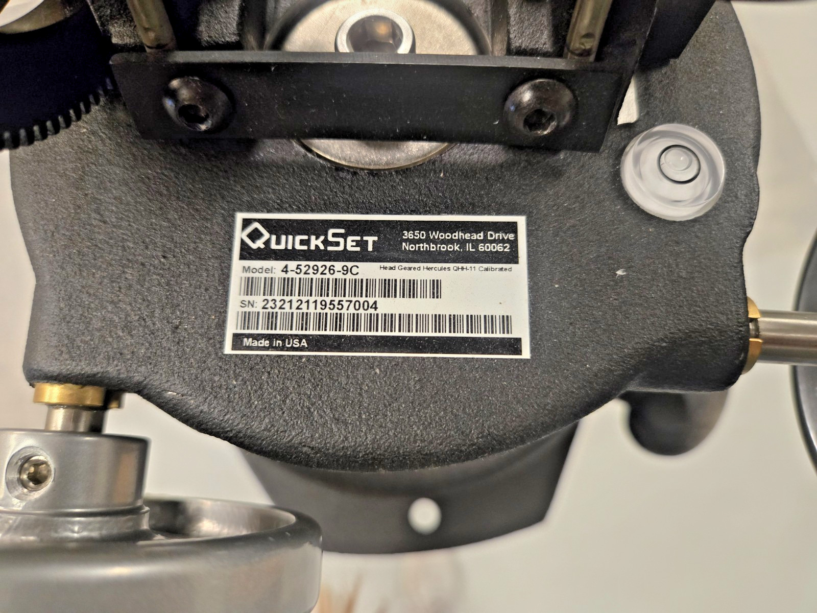 QuickSet MOOG 4-52926-9C Hercules Geared Head, Calibrated QHH-11 Large Platform