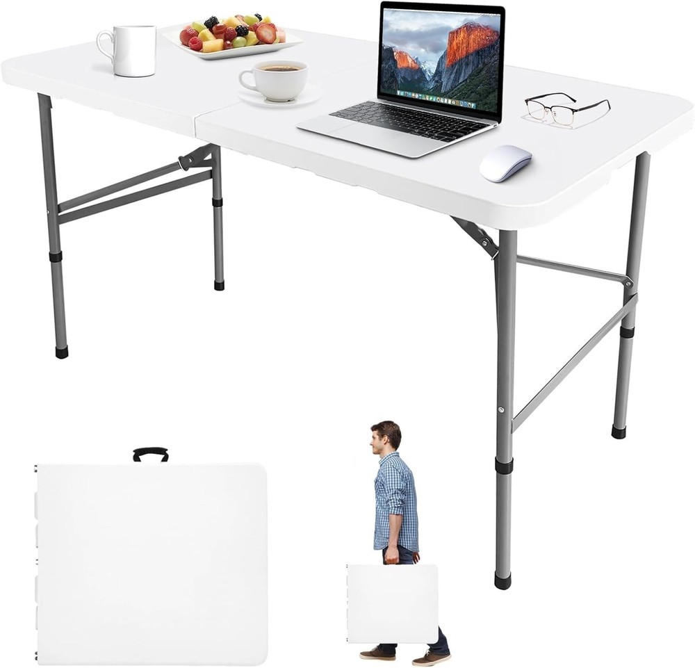 4FT Folding Table Portable Heavy Duty Rectangular Folding Utility Table Quick