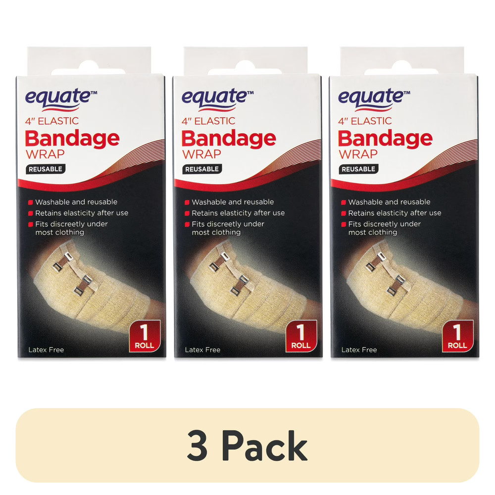 (3 pack) Equate Reusable Elastic Bandage Wrap, Tan, 4"