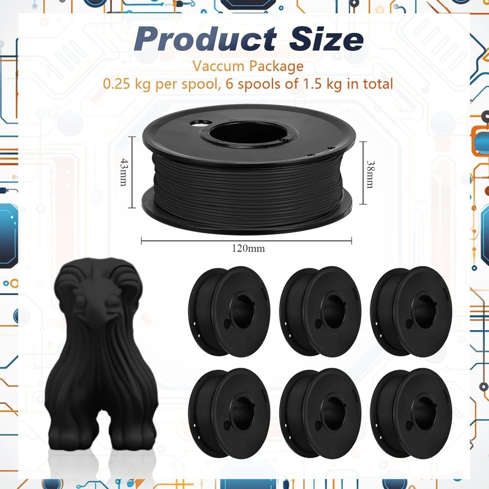 3D Printer Filament PLA Bundle 1.75mm Multicolor Matte or Silk Finish, Dimens...