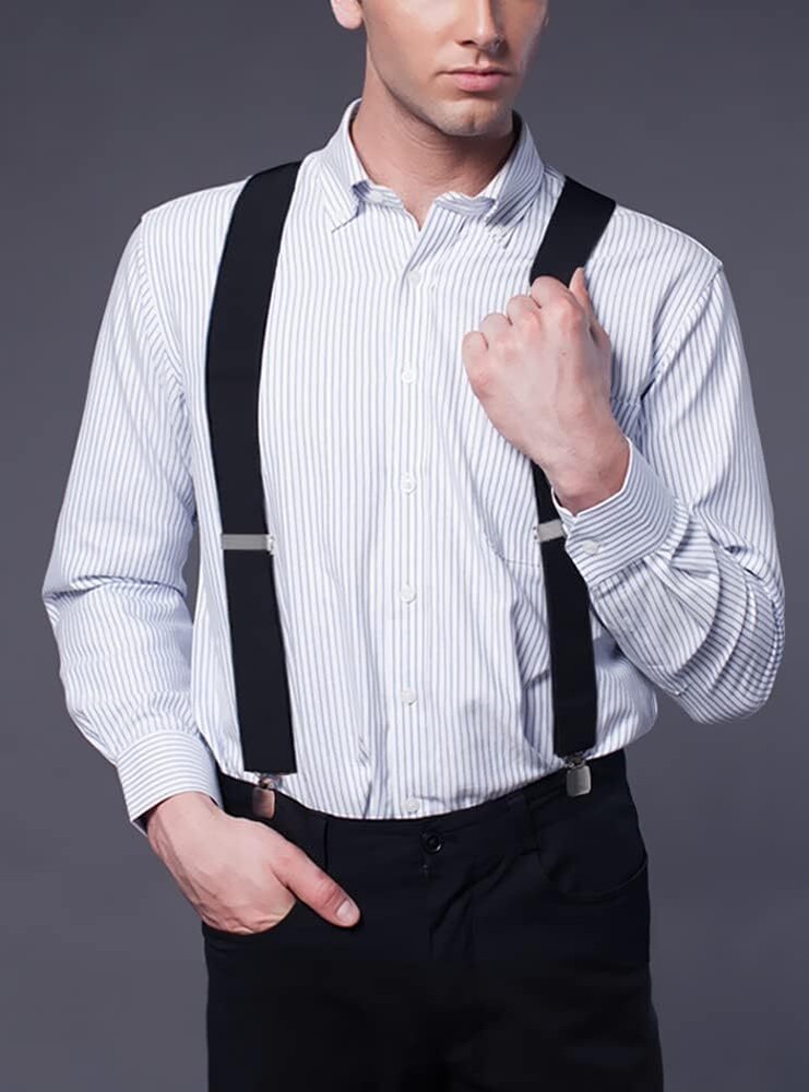 Mens Suspenders X-Back 2" Wide Adjustable Solid Straight 01 X-back(black)