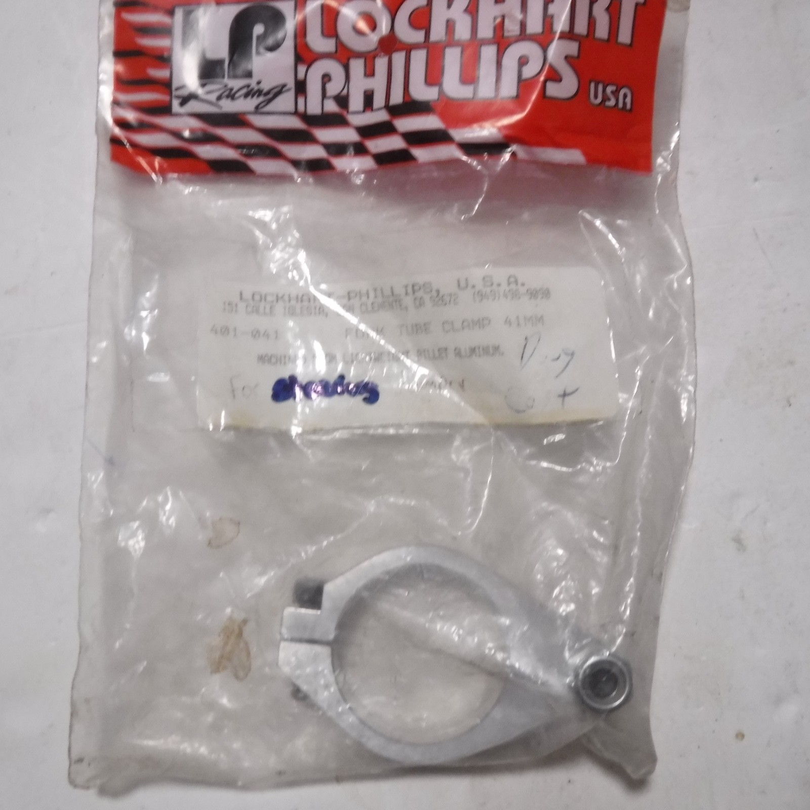 Lockhart Phillips 41mm front tube clamp for adding a steering damper