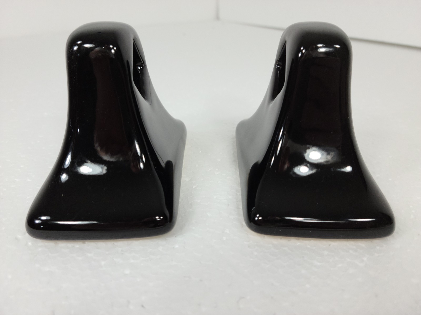 Vintage Black Ceramic Towel Bar Rod Rack Post Holders Flat Back Glue over Tile