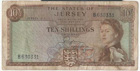 JERSEY BANKNOTE 10/- SHILLING 1963 VF