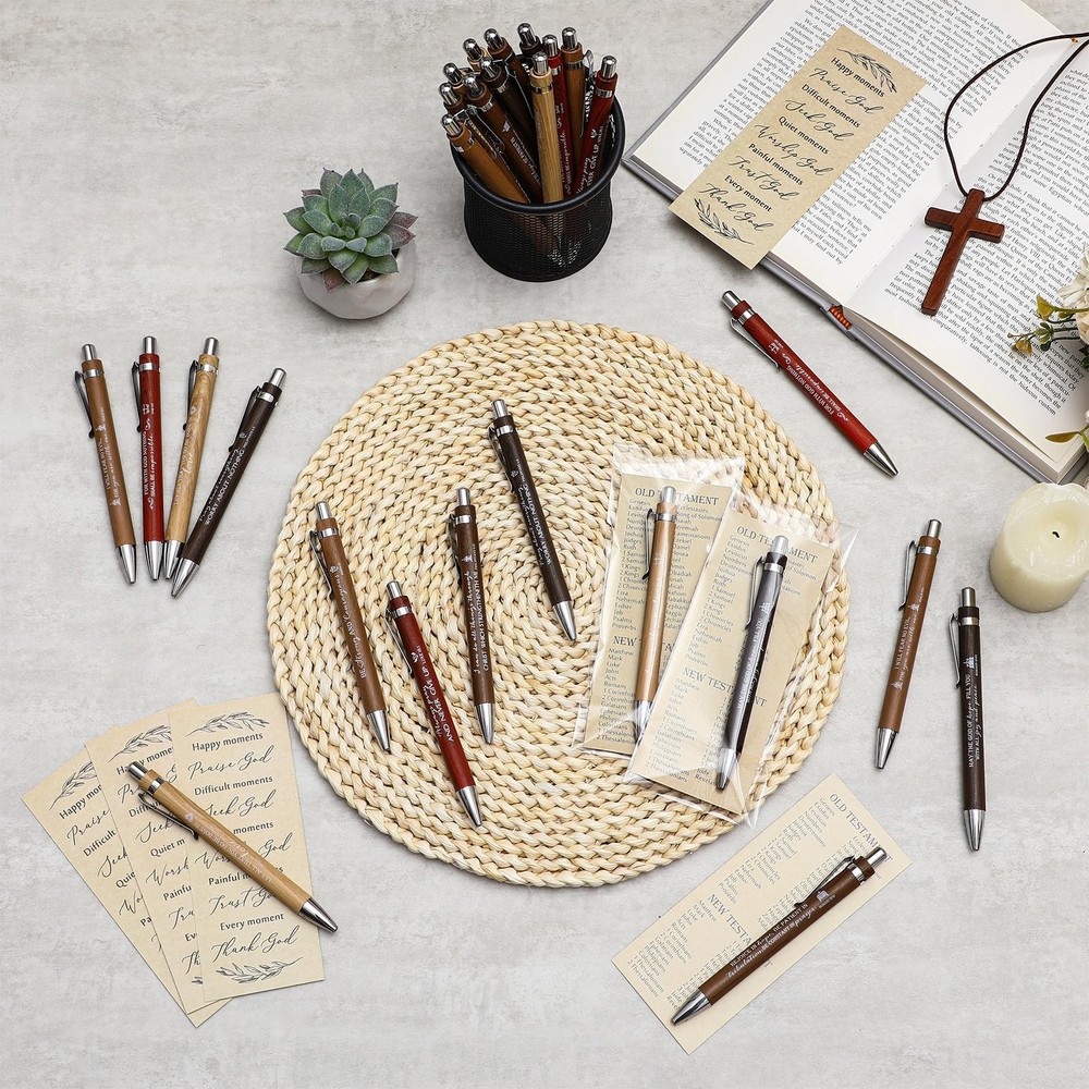 Spakon 30 Sets 60 Pcs Easter Scripture Christian Pens Bulk with Bible Bookmar...