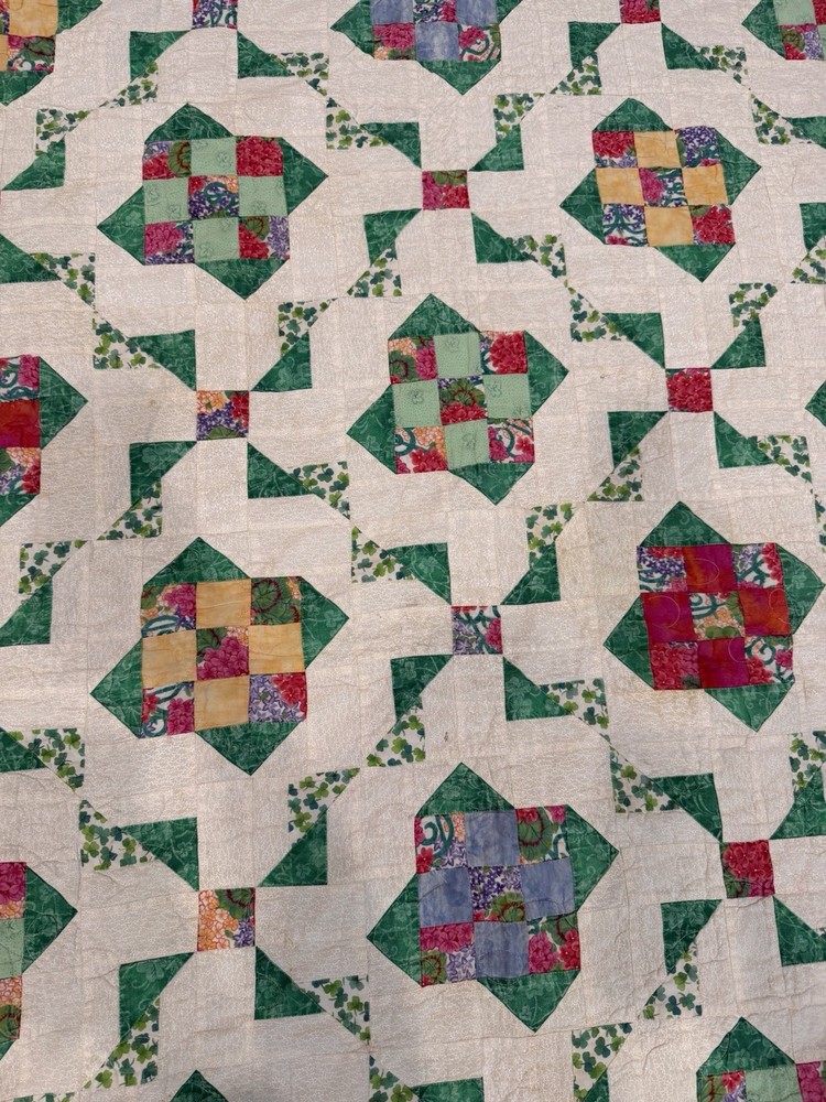 Green Floral Patchwork Cotton Quilt