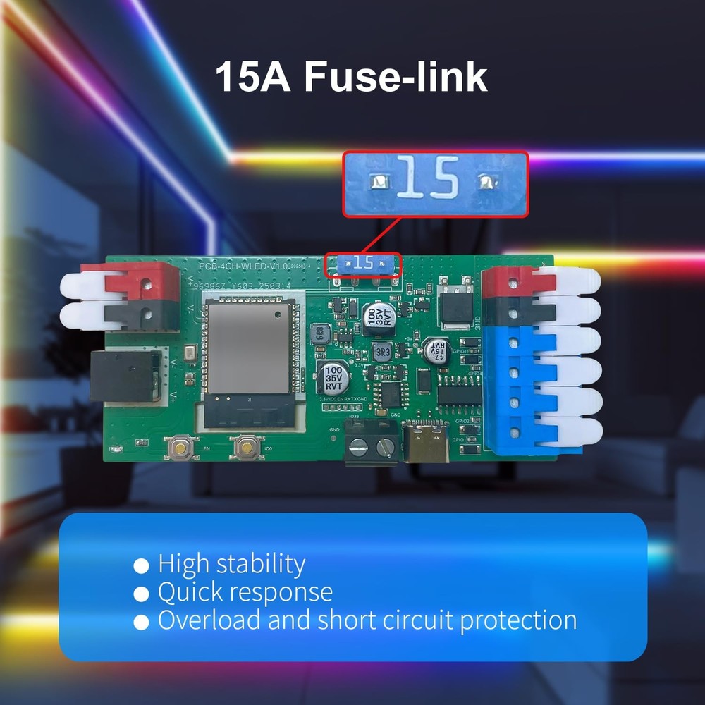 ESP32 WLED Controller 4 Channel Outputs 15A Fuse Link TI Level Shifter UART D...