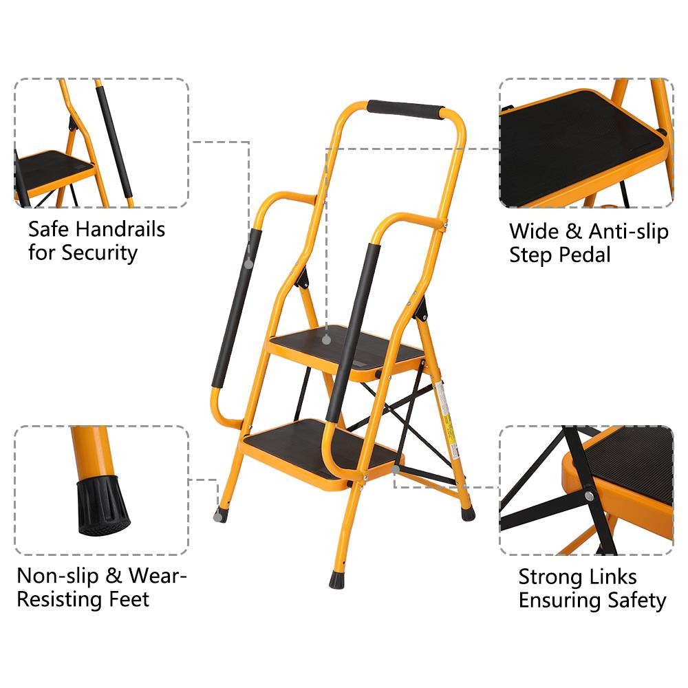 New 2 Step Lightweight Ladder Platform Foldable Stool 330lbs Load Saving Space