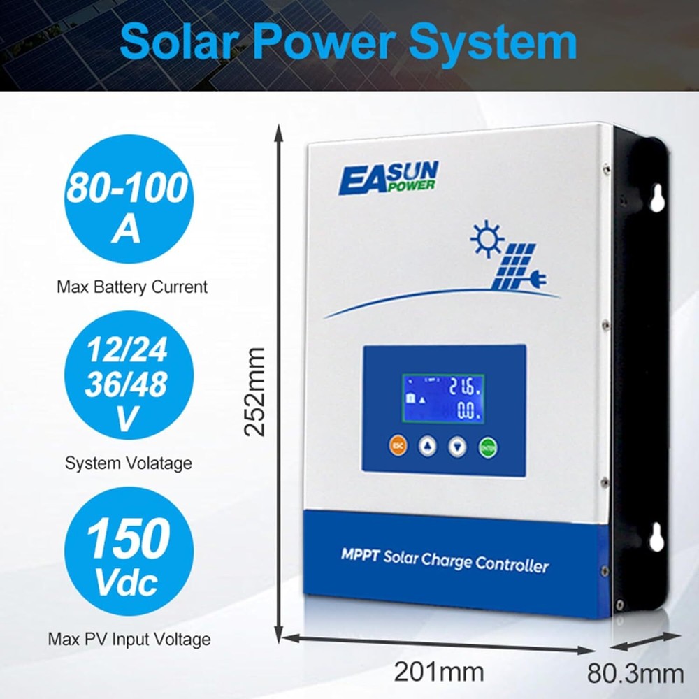 Easun 60A 80A 100A MPPT Solar Panel Regulator Charge Controller 12/24/36/48V US