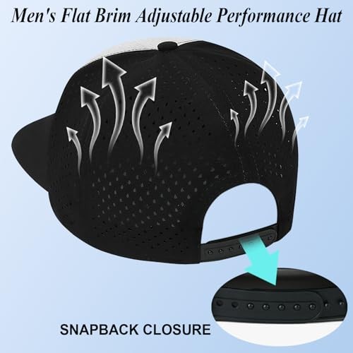 Men Flat Brim Adjustable Performance Hat, Mesh One Size 4017# Black+light Grey