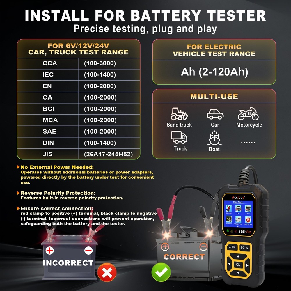 BT60 Pro Car Battery Tester, Digital Analyzer with Cloud Printing, ... Fast Ship