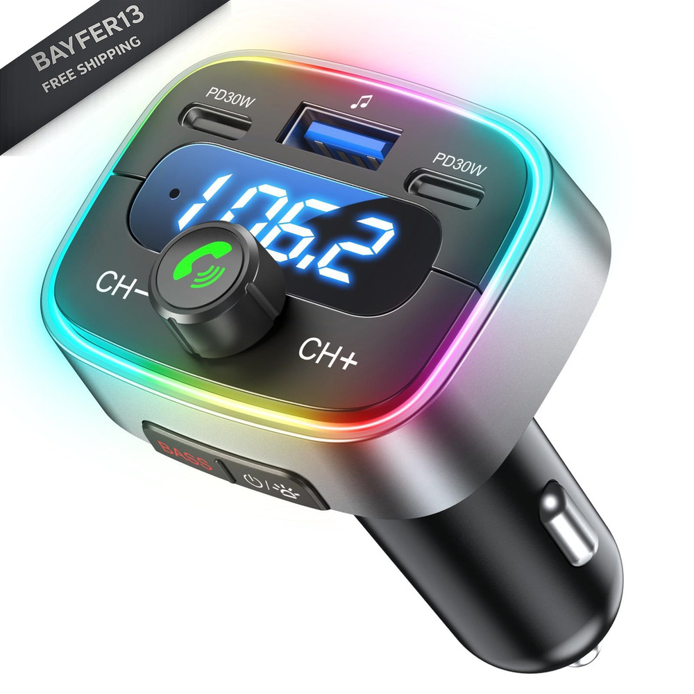 HUNDRUP Bluetooth 5.4 Car Adapter 60W Charging USB Black