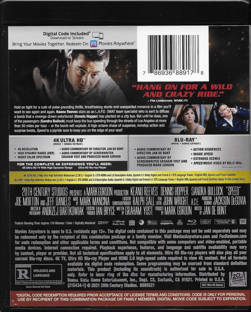 Speed (4K / Blu-ray + Digital) New