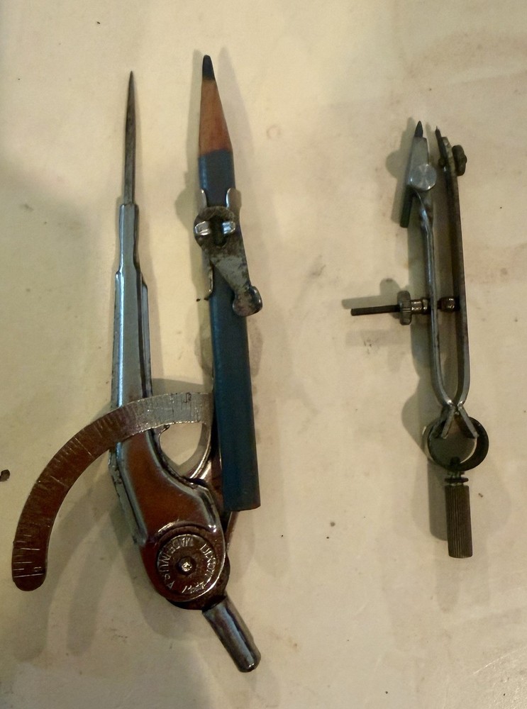 Vintage Drafting Compass Tool Lot. Lotter Germany USA Engineering Tools & Case