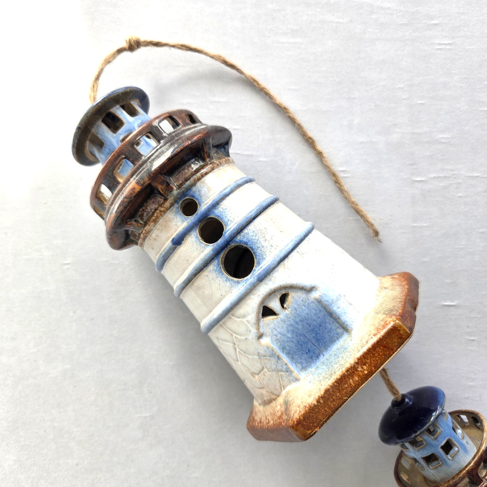 Lighthouse Wind Chime Rain Chain Ceramic Hanging Beach Nautical Decor Gutter