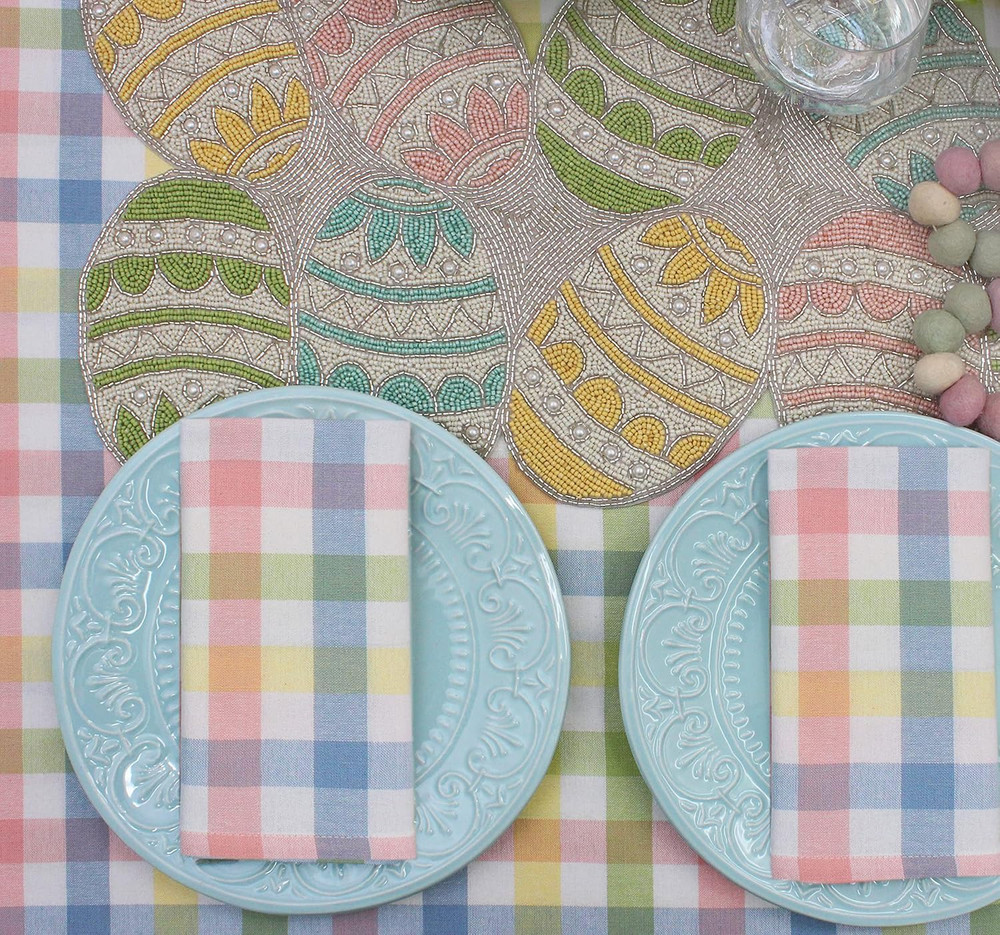 Happy Hunting Handmade Beaded Table Runner - Spring Easter Eggs Bunny Rabbit - L