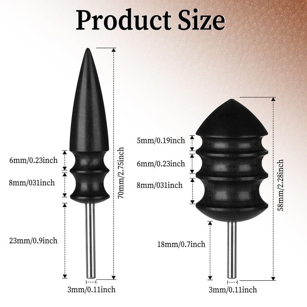 2PCS Leather Edge Burnisher Bits Leather Working Tools Burnish Kit Wood Hand