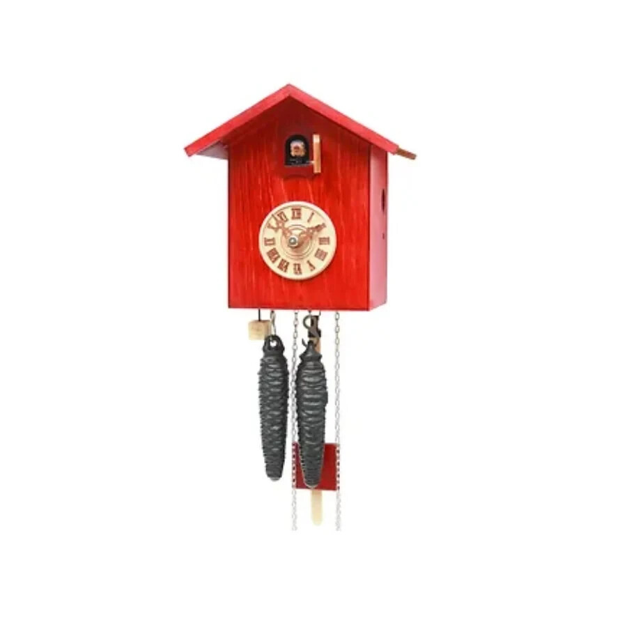 Red Rustic Black Forest German Cuckoo Clock, Handmade Red German Cuckoo Clock