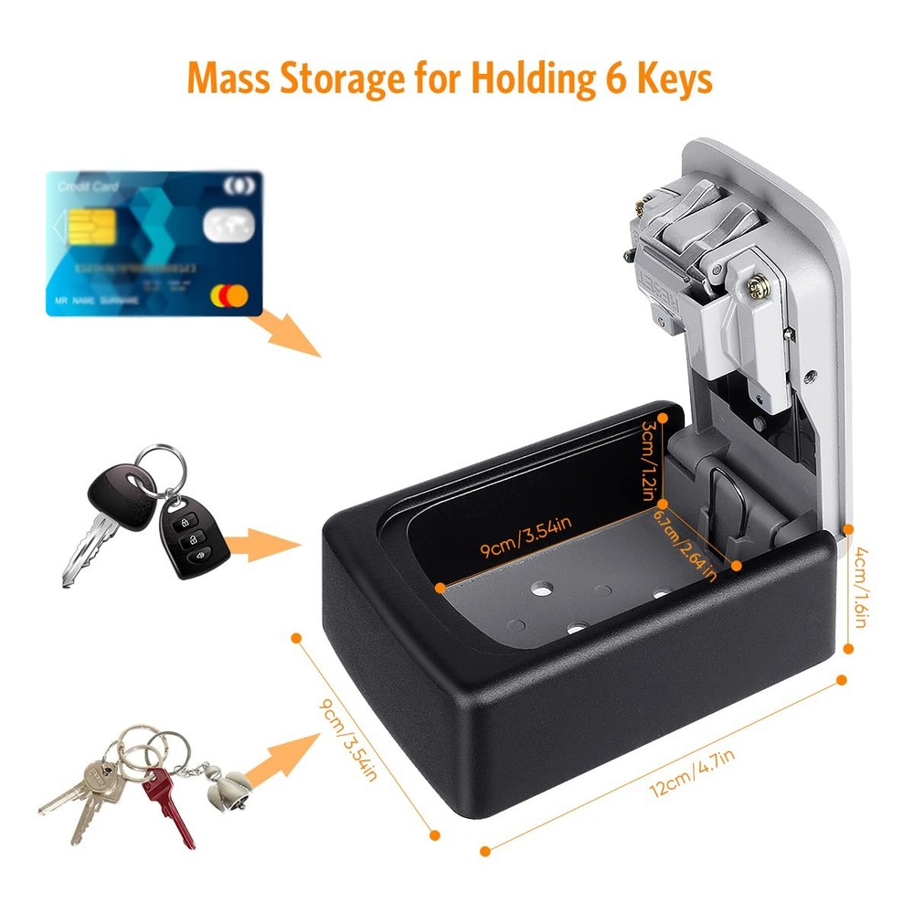 Key Lock Box Wall Mounted, 4 Digit Combination Lockbox for Outside, House Key...