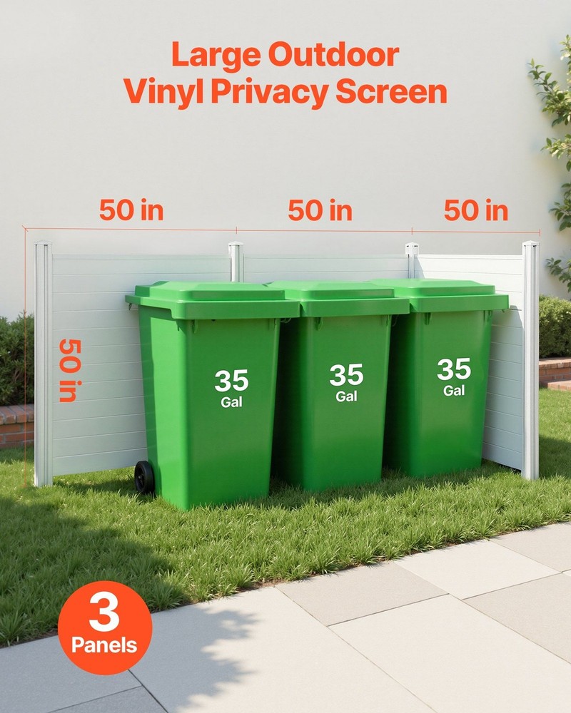 3-Pc Horizontal Vinyl Privacy Screen for A/C, Trash & Pool Equipment