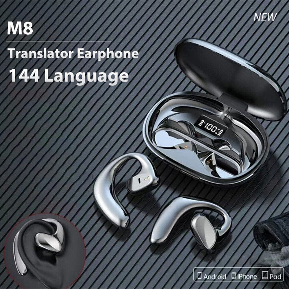Wireless Earbuds Translator Bluetooth Open Earphones 144+ Languages Touchscreen