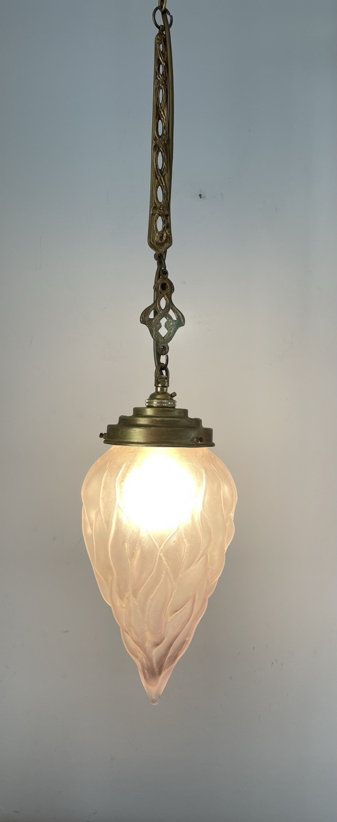 Art Deco French Ceiling Light With Hand Blown Flame Shade And Brass Fitting