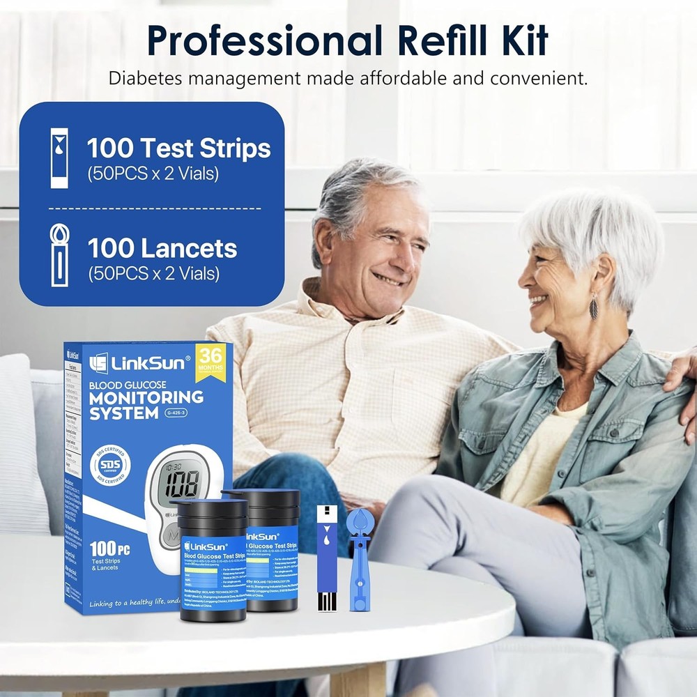 Blood Glucose Meter No Coding, Large Display, 5 Sec Read, Strips & Lancets Kit