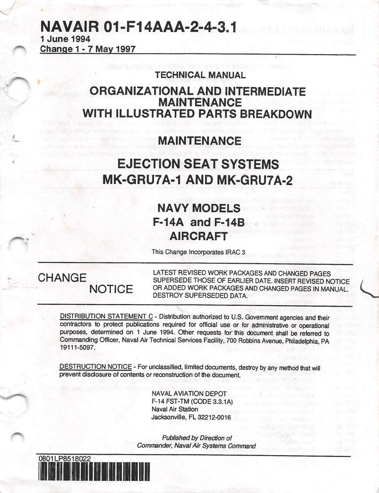 MK-GRU7A Ejection Seat Maintenance W/IPB Flight Manual - CD Version