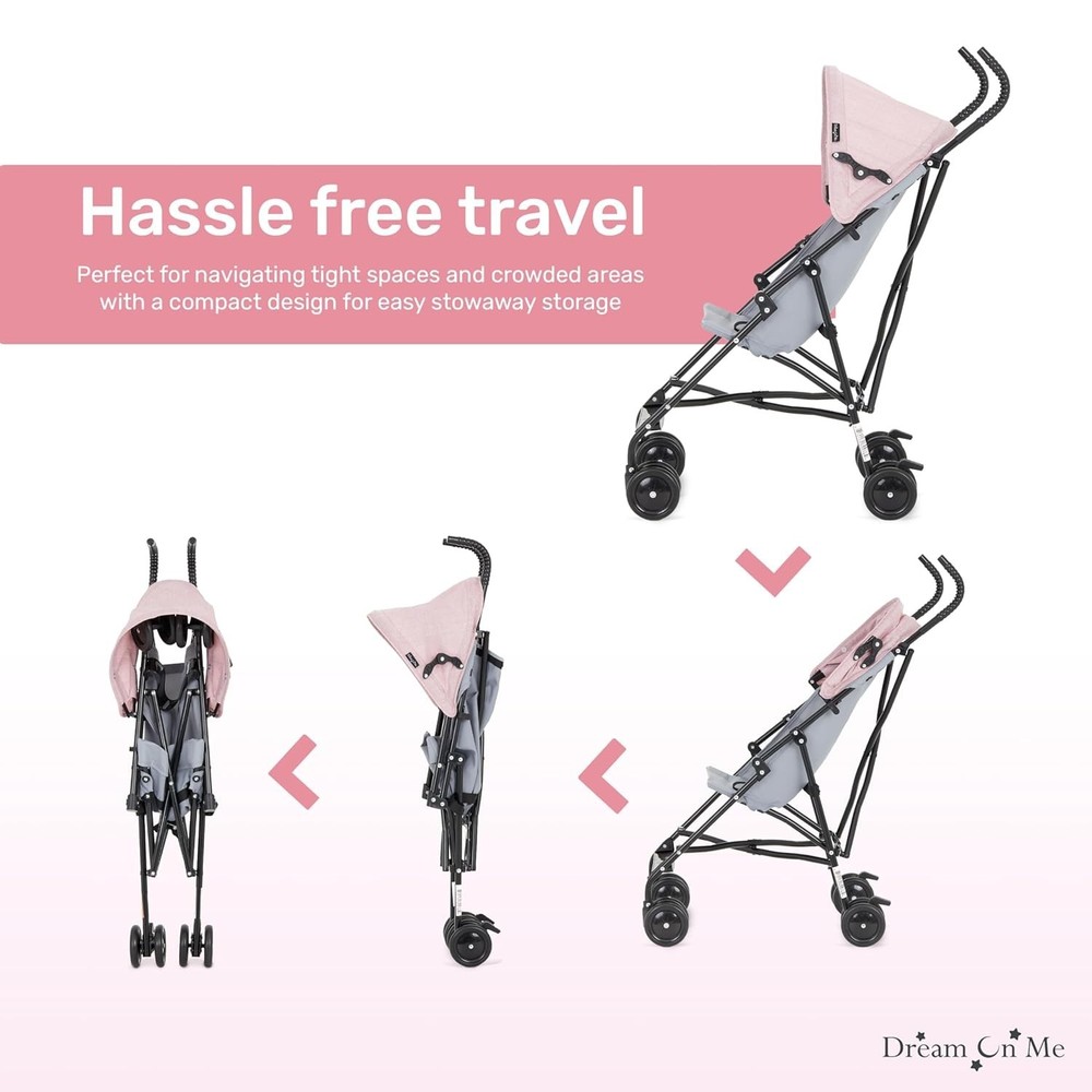 Adjustable Canopy Lightweight Stroller for Toddlers - One-Hand Quick Fold, Pink