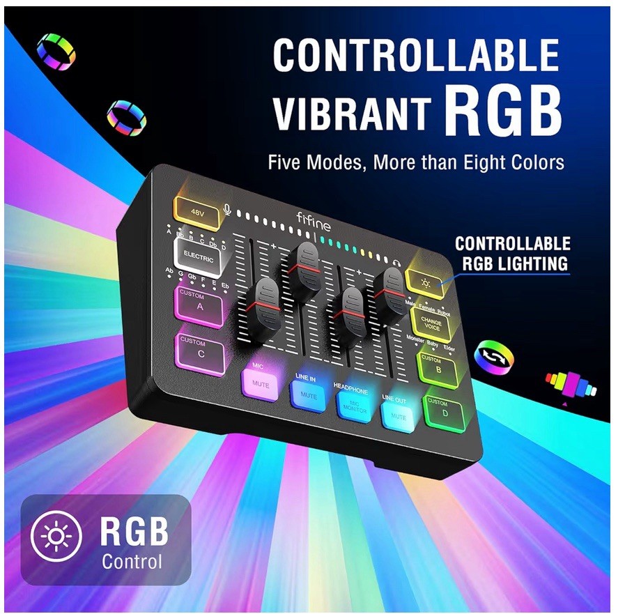 Gaming Audio Computer Streaming Microphone, 4-Channel RGB Mixer Set