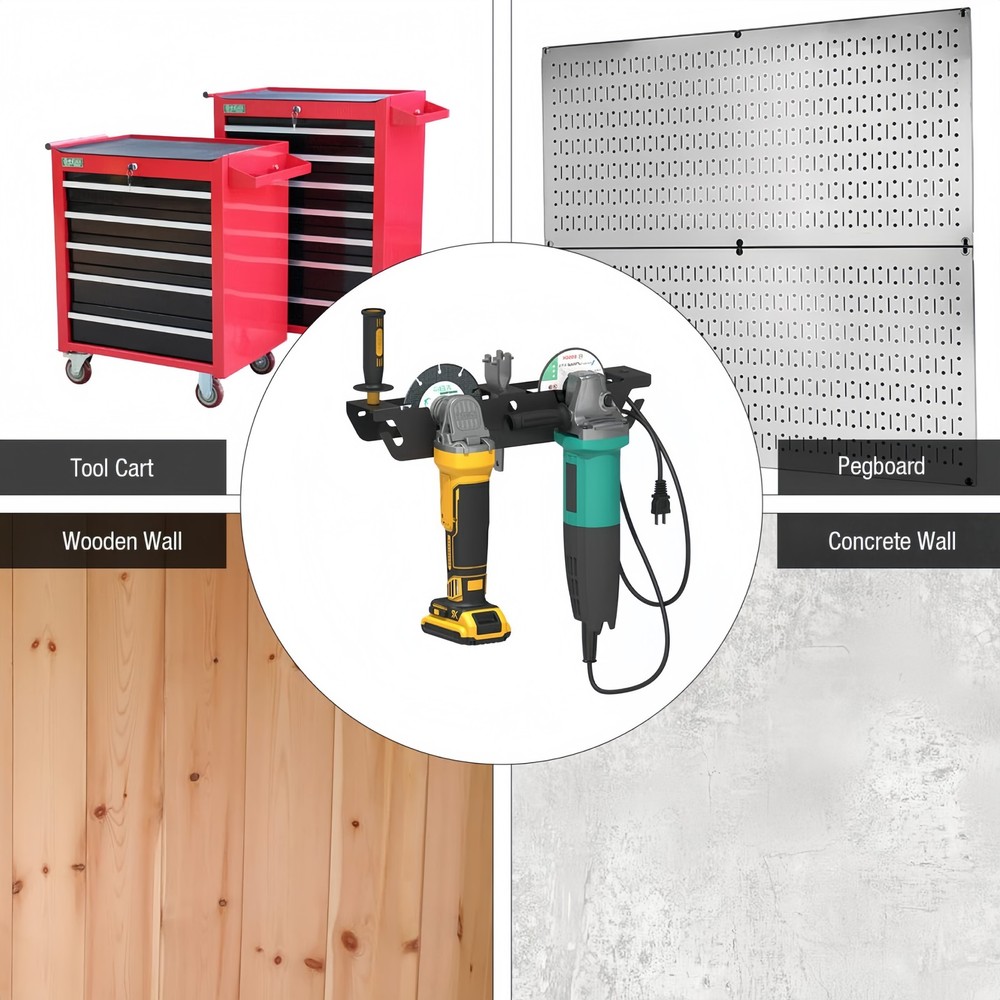 2PCS Angle Grinder Holder Angle Grinder Rack/Stand Storage Rack Wall Mount Black