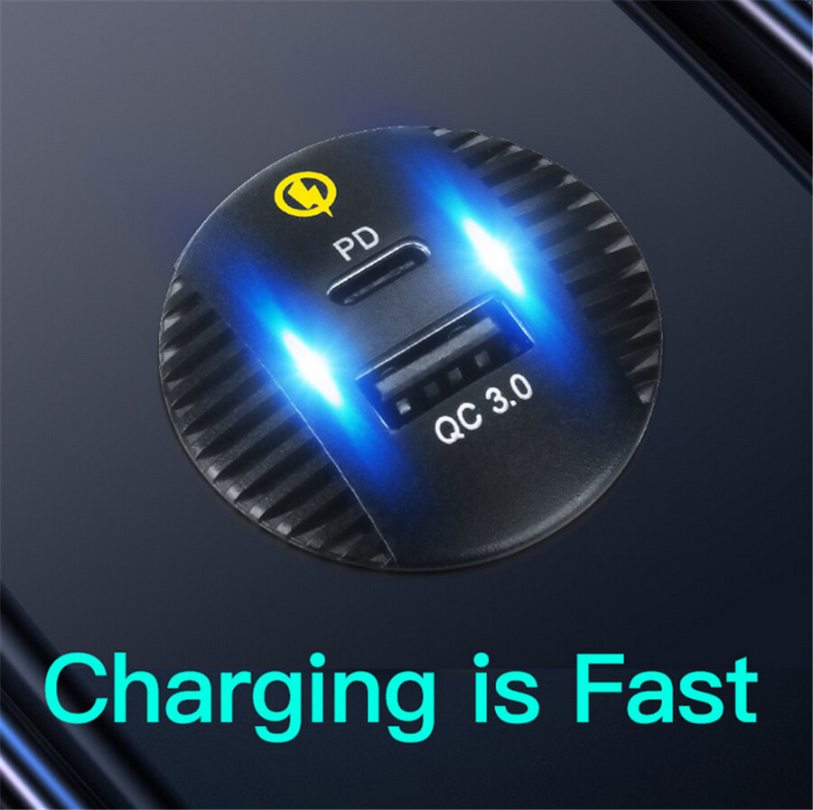 Car Fast Charging PD USB Type C Power Charger Adapter Socket Outlet Dual Port