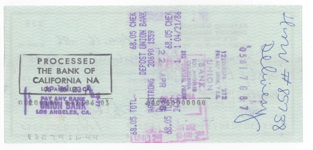 Ray Manzarek 1986 Signed Autograph Personal Check The Doors Keyboardist