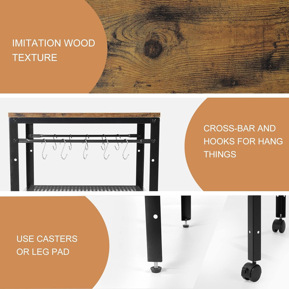 Rustic End Table, 2-Tier Side Table with Adjustable Height Shelf, 19.7" X 19.7"