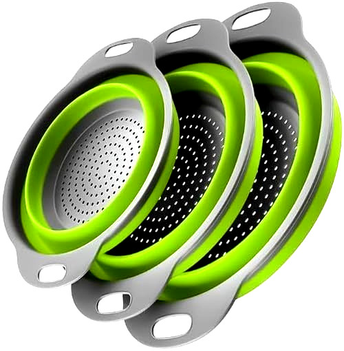 3-Piece Collapsible Silicone Colander Set – Space-Saving Kitchen Strainers