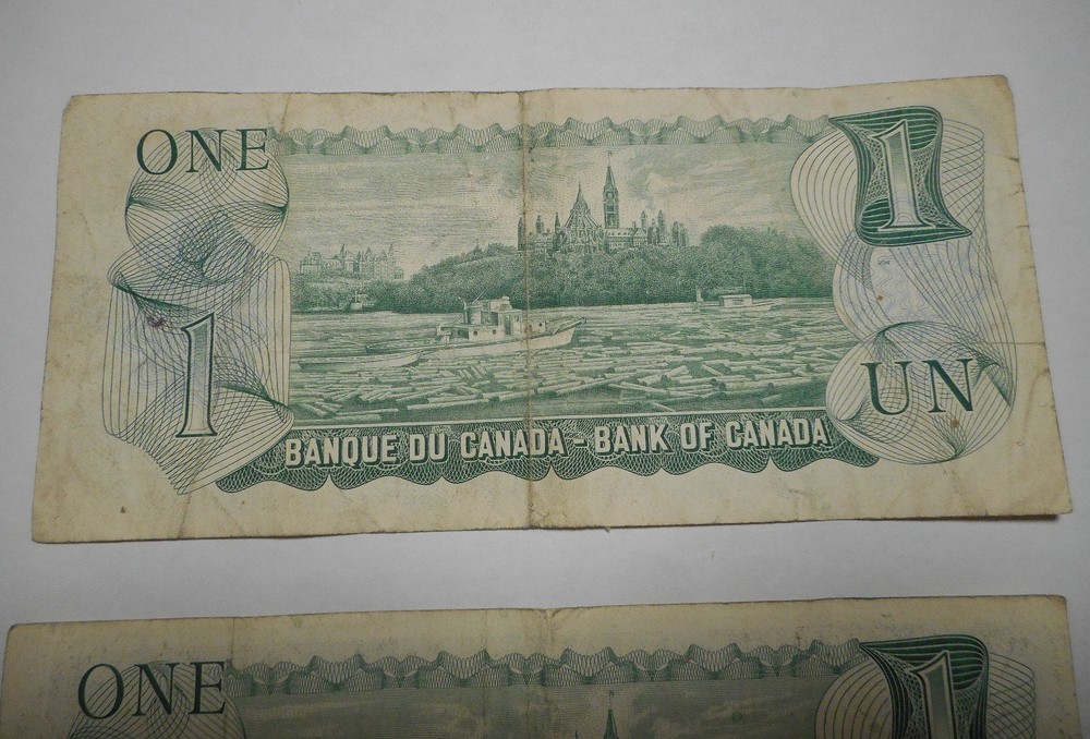 2 1973 One Dollar Notes Bills Canada Lot