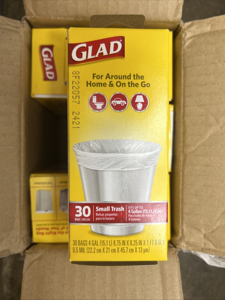 Glad Flat Top Small Garbage Bag, 30 Count per Pack - 6 per case.