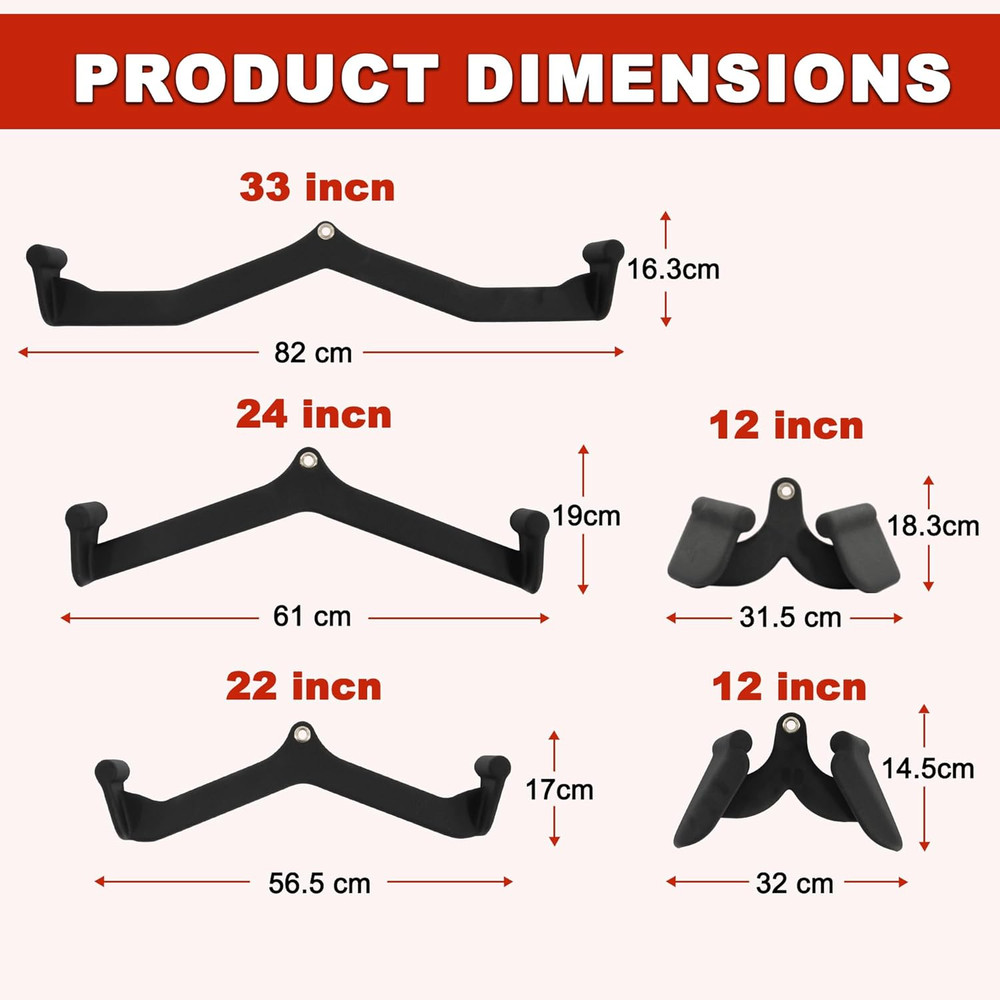 LAT Pulldown Attachments, 5 Pieces Cable Machine Rowing Bar Set, Back Bicep Curl