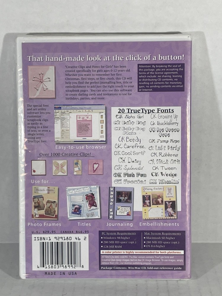NEW Creating Keepsakes Creative Clips Fonts CD Windows Mac Scrapbooking sealed